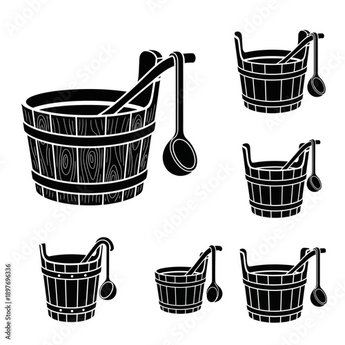 Sauna Bucket Set: Traditional Wooden Buckets and Ladles for Spa and Wellness