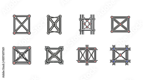 Set of Truss Structures Icons: Stage, Construction, Industrial Scaffolding Elements