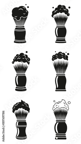 Set of Vintage Shaving Brushes with Lather, Retro Grooming Icons
