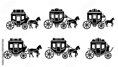 Vintage Horse-Drawn Carriage Silhouettes Collection