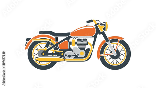 Vintage Motorcycle Illustration - Classic Orange and Yellow Cruiser Bike