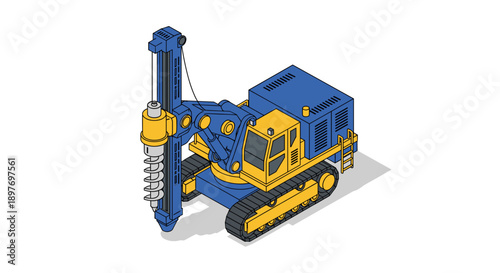 Blue and Yellow Drilling Machine Illustration.