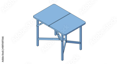 Blue Folding Table with Metal Frame.