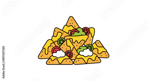 Colorful Cartoon Nachos with Toppings.