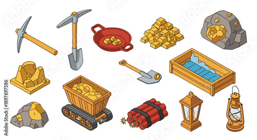 Collection of Gold Mining Tools and Treasures.