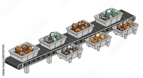 Conveyor Belt with Fresh Produce Containers.