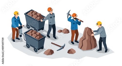 Miners Working with Ore in Yard.
