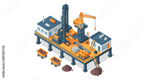 Offshore Oil Rig Platform Isometric Illustration.