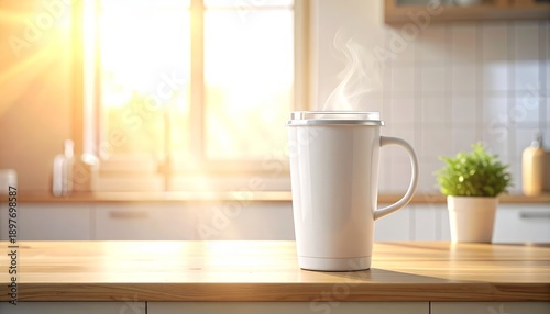 Wallpaper Mural White Insulated Tumbler on Kitchen Counter for Mockup Display and Advertising Purposes Torontodigital.ca