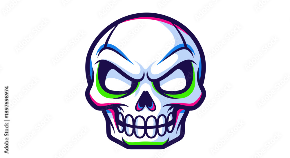 Fototapeta premium Colorful Cartoon Skull with Menacing Expression.