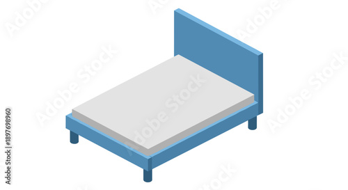 Blue Single Bed with White Mattress.