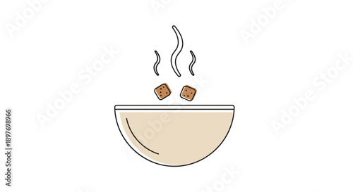 Bowl of Hot Soup with Croutons.