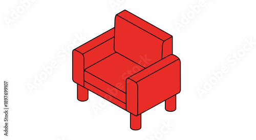 Red Armchair Simple Vector Illustration Design.