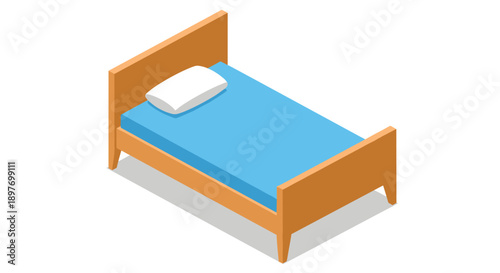 Simple Cartoon Bed with Blue Mattress.