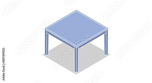 Simple Blue Square Table with Four Legs.