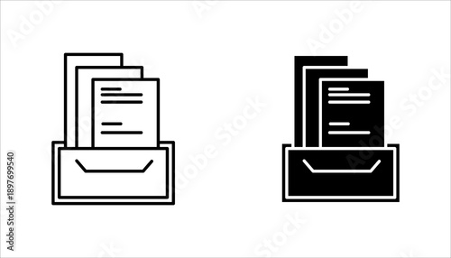 Line icon set. showing documents inside a storage box, symbolizing file organization, document archiving, and records management.