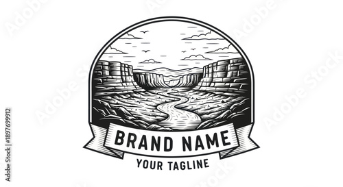 Black and White Vintage Style Landscape Logo.