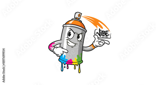 Cartoon Spray Paint Can Character with Paint.