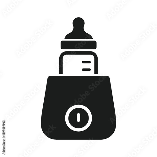 Electric baby bottle warmer icon, childcare silhouette, on white background
