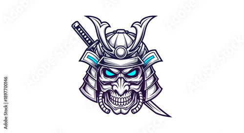 Samurai Skull with Katana and Helmet.