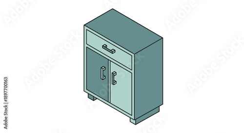 Simple Teal Cabinet with Drawer and Doors.