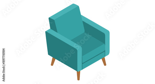 Teal armchair with wooden legs illustration.