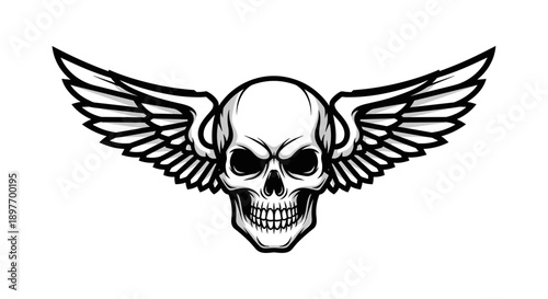 Winged Human Skull Illustration Design.