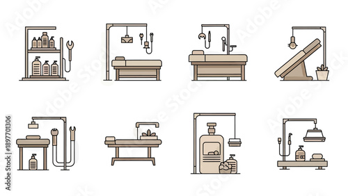 Pet Grooming Equipment and Supplies Icon Set