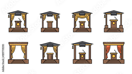 Graduation Podium Set: Academic Ceremony Stage Illustrations