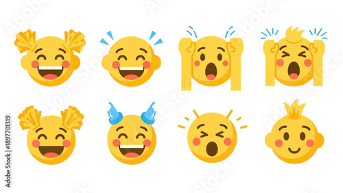 Collection of expressive emoji faces showing various emotions, vector illustration