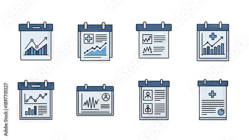 Medical Data Charts and Graphs Calendar Icons Set