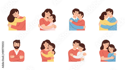 Loving Families and Couples Embracing, Diverse Relationships Vector Art