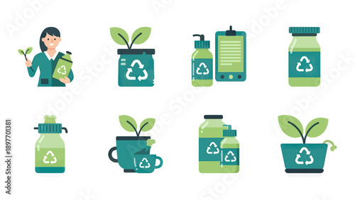Eco-friendly Products and Recycling Icons Set