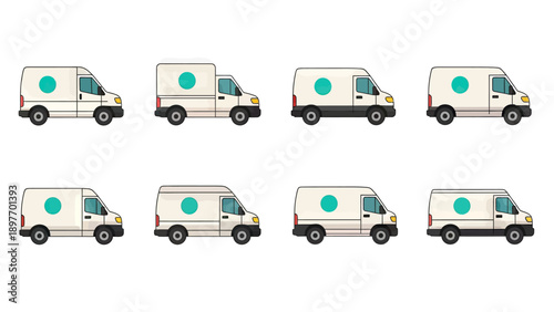 Set of White Delivery Vans with Teal Circle Logo