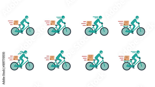 Bicycle Delivery Icons: Speeding Cyclists with Packages