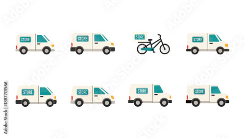 Delivery Vehicles Set: Vans and Bicycle
