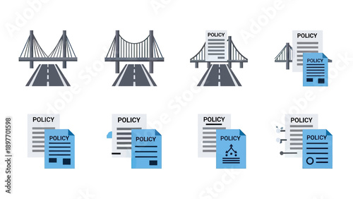 Bridge and Policy Document Icons Set