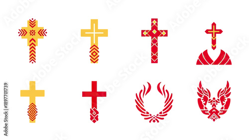 Collection of Christian Cross Symbols and Ornamental Emblems