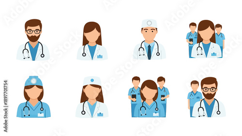Diverse Medical Professionals Team Avatars Set