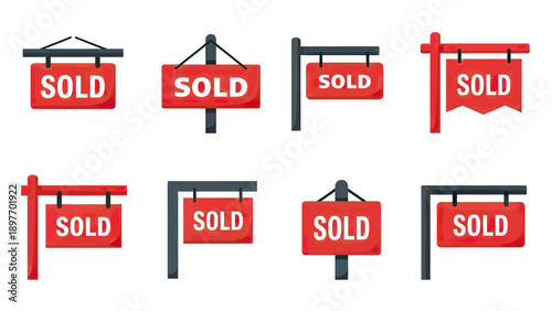 Sold Signs Collection Vector Illustration