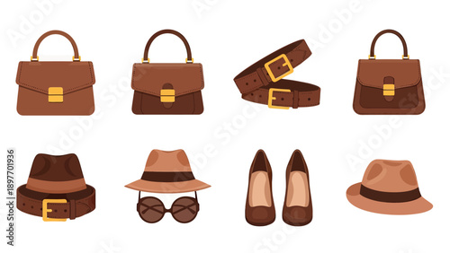 Brown Leather Accessories Collection - Bags, Hats, Belts, and Shoes