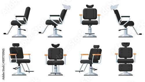 Barber Chairs Collection - Multiple Views in Vector Illustration