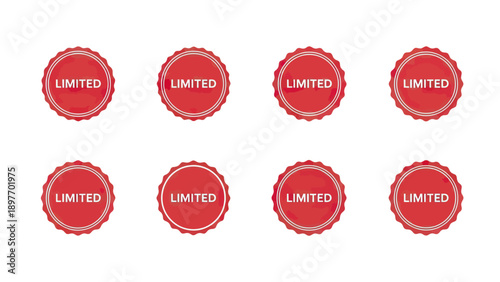 Set of 8 Red Circular "LIMITED" Sale Badges with Decorative Border