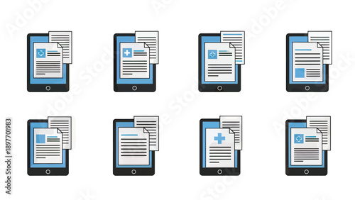 Digital Health Records and Medical Information Icons