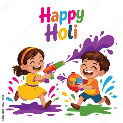 Holi Festival Flat Vector Design Bright Colors and Modern Typography