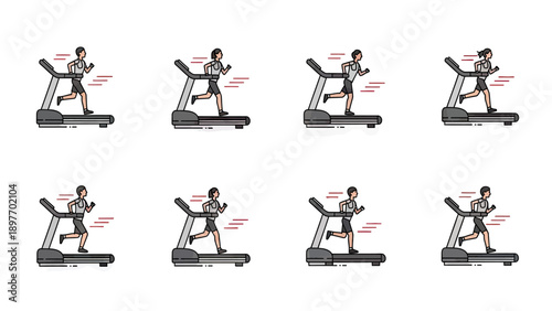 Man Running on Treadmill Sequence Vector Illustration