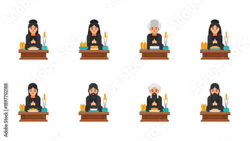 Diverse Group Meditating in Serene Prayer Poses