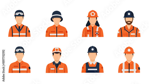 Diverse Construction Workers Uniformed Icons Set