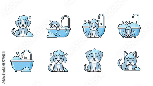 Cute Dogs Bathing Pixel Art Icons