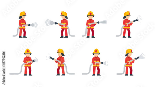 Firefighter Character Poses with Water Hose